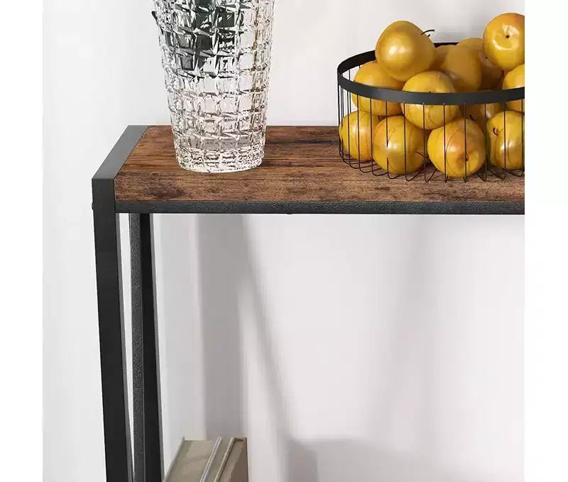 Table console étroite de 42,9 pouces avec étagère de rangement, table d'appoint industrielle rustique marron pour salon, couloir