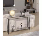 Table console étroite de 42,9 pouces avec étagère de rangement, table d'appoint industrielle rustique marron pour salon, couloir