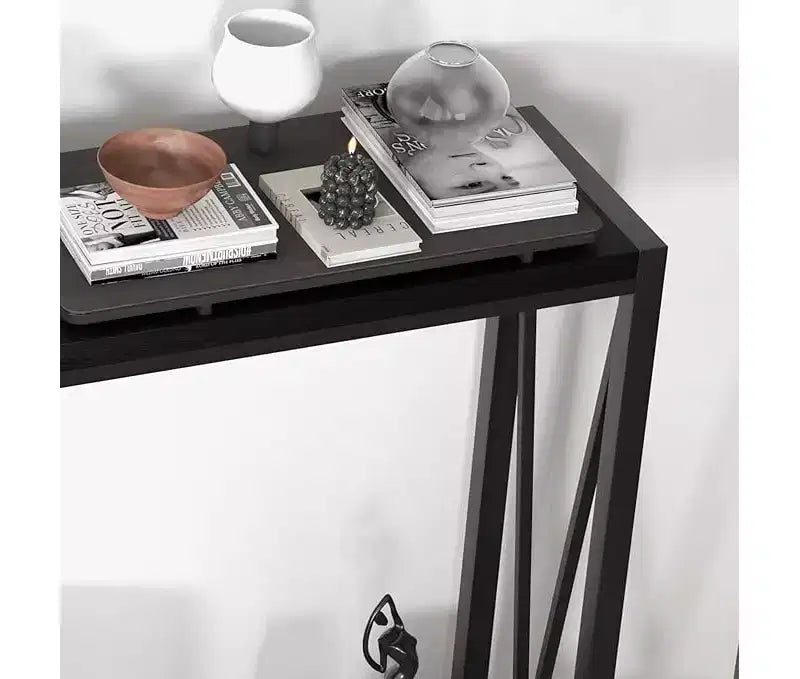 Table console étroite de 42,9 pouces avec étagère de rangement, table d'appoint industrielle rustique marron pour salon, couloir