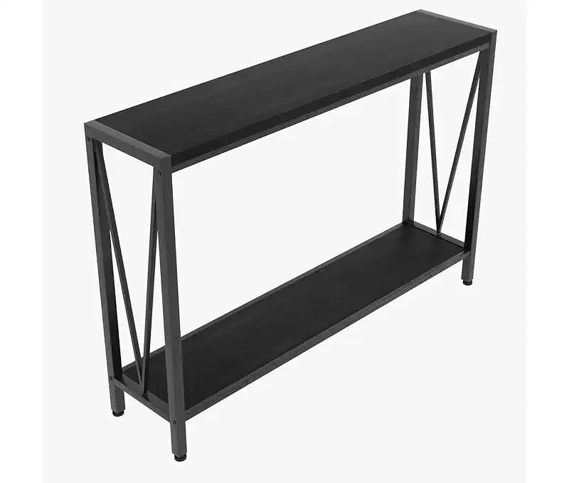 Table console étroite de 42,9 pouces avec étagère de rangement, table d'appoint industrielle rustique marron pour salon, couloir