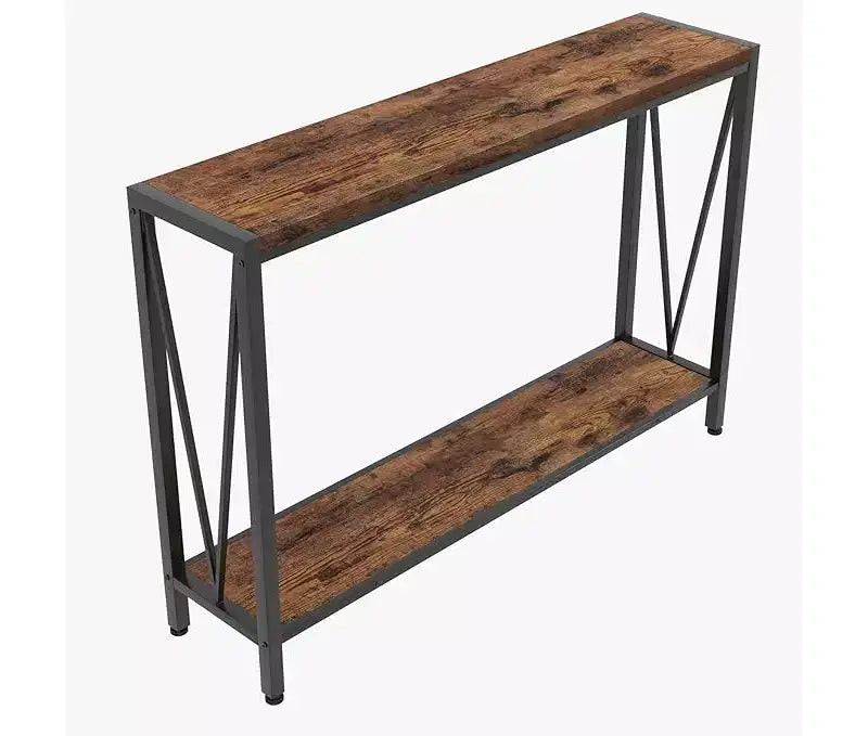 Table console étroite de 42,9 pouces avec étagère de rangement, table d'appoint industrielle rustique marron pour salon, couloir