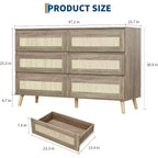 Commode à 8 tiroirs en rotin, commode moderne et large avec style, meuble TV double commode de rangement pour chambre, salon, entrée
