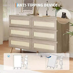 Commode à 8 tiroirs en rotin, commode moderne et large avec style, meuble TV double commode de rangement pour chambre, salon, entrée