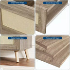 Commode à 8 tiroirs en rotin, commode moderne et large avec style, meuble TV double commode de rangement pour chambre, salon, entrée