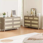 Commode à 8 tiroirs en rotin, commode moderne et large avec style, meuble TV double commode de rangement pour chambre, salon, entrée
