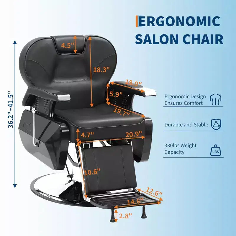 Fauteuil de barbier pivotant à 360°, Fauteuil de salon inclinable avec appuie-tête réglable, Chaise pour la maison, le spa, le shampooing, Charge maximale 150 kg