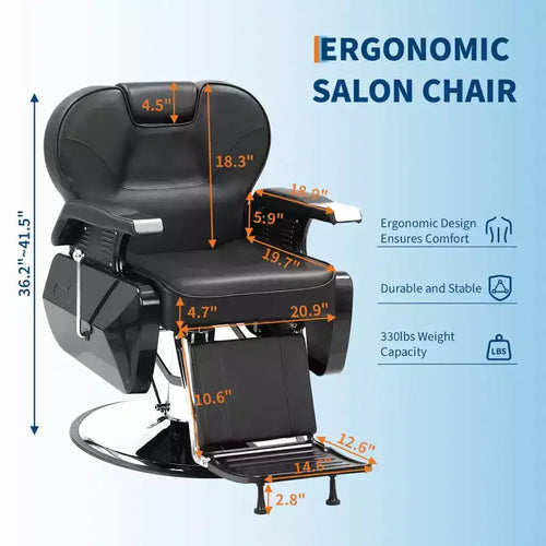 Fauteuil de barbier pivotant à 360°, Fauteuil de salon inclinable avec appuie-tête réglable, Chaise pour la maison, le spa, le shampooing, Charge maximale 150 kg