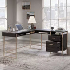 GDFStudio Harper 60 Wood and Metal L-Shaped Office Desk