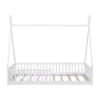 Lit au sol Montessori en forme de tente pour enfants, taille lit simple, avec lattes et barrière de sécurité, cadre robuste en bois de pin, capacité de 136 kg