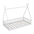 Lit au sol Montessori en forme de tente pour enfants, taille lit simple, avec lattes et barrière de sécurité, cadre robuste en bois de pin, capacité de 136 kg
