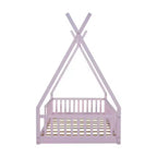 Lit au sol Montessori en forme de tente pour enfants, taille lit simple, avec lattes et barrière de sécurité, cadre robuste en bois de pin, capacité de 136 kg
