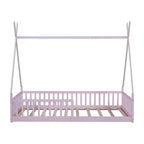 Lit au sol Montessori en forme de tente pour enfants, taille lit simple, avec lattes et barrière de sécurité, cadre robuste en bois de pin, capacité de 136 kg