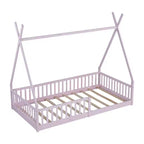 Lit au sol Montessori en forme de tente pour enfants, taille lit simple, avec lattes et barrière de sécurité, cadre robuste en bois de pin, capacité de 136 kg