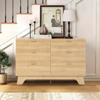 6 Drawer Dresser, 47 Wide Mid Century Modern Dresser with Gold Handle, Fluted Dressers Chest of Drawers, TV Stand,Storage Organizer for Living Room