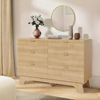 Commode à 6 tiroirs, commode moderne du milieu du siècle de 120 cm de large avec poignée dorée, commode à tiroirs cannelés, meuble TV, organisateur de rangement pour salon