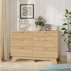 Commode à 6 tiroirs, commode moderne du milieu du siècle de 120 cm de large avec poignée dorée, commode à tiroirs cannelés, meuble TV, organisateur de rangement pour salon