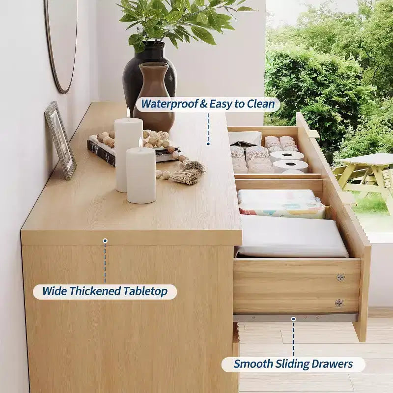 Commode à 6 tiroirs, commode moderne du milieu du siècle de 120 cm de large avec poignée dorée, commode à tiroirs cannelés, meuble TV, organisateur de rangement pour salon
