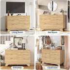 Commode à 6 tiroirs, commode moderne du milieu du siècle de 120 cm de large avec poignée dorée, commode à tiroirs cannelés, meuble TV, organisateur de rangement pour salon