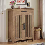 Lantine 5-Tier Shoe Storage Cabinet with Louvered Doors and Drawer, Shoe Rack Organizer with Adjustable Shelves for Entryway, Hallway, Closet, Natural