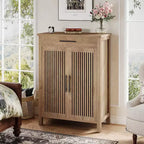 Meuble de rangement pour chaussures à 5 niveaux avec portes persiennes et tiroir, organisateur de chaussures avec étagères réglables pour entrée, couloir, placard, naturel