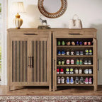 Meuble de rangement pour chaussures à 5 niveaux avec portes persiennes et tiroir, organisateur de chaussures avec étagères réglables pour entrée, couloir, placard, naturel