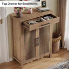 Meuble de rangement pour chaussures à 5 niveaux avec portes persiennes et tiroir, organisateur de chaussures avec étagères réglables pour entrée, couloir, placard, naturel