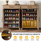 Meuble de rangement pour chaussures à 5 niveaux avec portes persiennes et tiroir, organisateur de chaussures avec étagères réglables pour entrée, couloir, placard, naturel