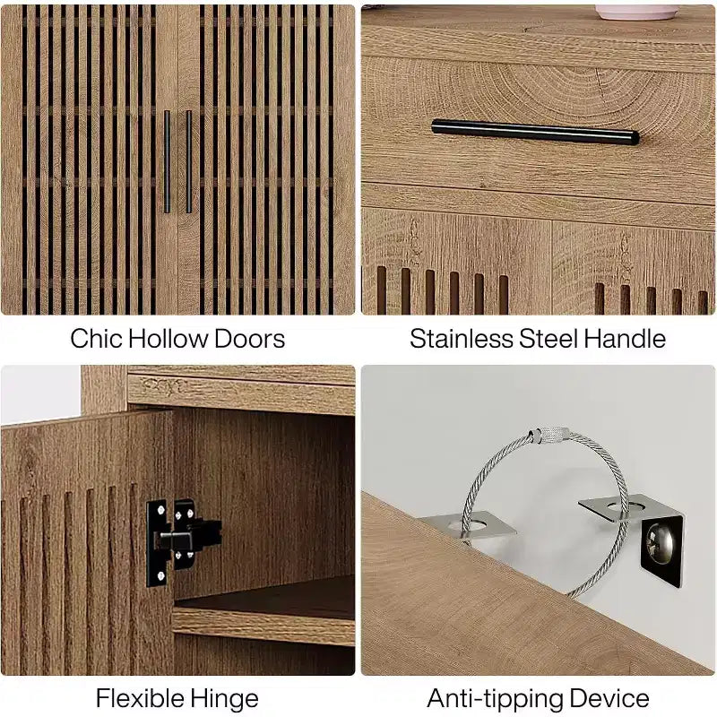 Meuble de rangement pour chaussures à 5 niveaux avec portes persiennes et tiroir, organisateur de chaussures avec étagères réglables pour entrée, couloir, placard, naturel