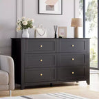 Commode à 6 tiroirs pour chambre à coucher, commodes en bois de 137 cm de large avec grand rangement, commode sans poignée meuble TV pour salon et couloir, lot de 2