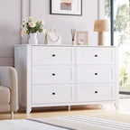 Commode à 6 tiroirs pour chambre à coucher, commodes en bois de 137 cm de large avec grand rangement, commode sans poignée meuble TV pour salon et couloir, lot de 2