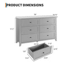 Commode à 6 tiroirs pour chambre à coucher, commodes en bois de 137 cm de large avec grand rangement, commode sans poignée meuble TV pour salon et couloir, lot de 2