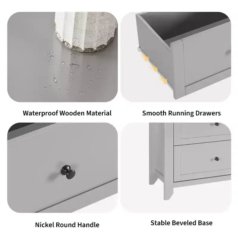 Commode à 6 tiroirs pour chambre à coucher, commodes en bois de 137 cm de large avec grand rangement, commode sans poignée meuble TV pour salon et couloir, lot de 2