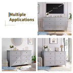 Commode à 6 tiroirs pour chambre à coucher, commodes en bois de 137 cm de large avec grand rangement, commode sans poignée meuble TV pour salon et couloir, lot de 2
