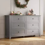 Commode à 6 tiroirs pour chambre à coucher, commodes en bois de 137 cm de large avec grand rangement, commode sans poignée meuble TV pour salon et couloir, lot de 2