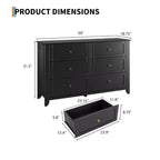Commode à 6 tiroirs pour chambre à coucher, commodes en bois de 137 cm de large avec grand rangement, commode sans poignée meuble TV pour salon et couloir, lot de 2