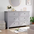 Commode à 6 tiroirs pour chambre à coucher, commodes en bois de 137 cm de large avec grand rangement, commode sans poignée meuble TV pour salon et couloir, lot de 2