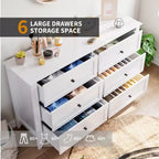 Commode à 6 tiroirs pour chambre à coucher, commodes en bois de 137 cm de large avec grand rangement, commode sans poignée meuble TV pour salon et couloir, lot de 2