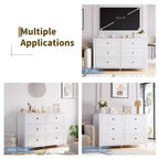 Commode à 6 tiroirs pour chambre à coucher, commodes en bois de 137 cm de large avec grand rangement, commode sans poignée meuble TV pour salon et couloir, lot de 2