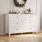 Commode à 6 tiroirs pour chambre à coucher, commodes en bois de 137 cm de large avec grand rangement, commode sans poignée meuble TV pour salon et couloir, lot de 2