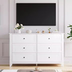 Commode à 6 tiroirs pour chambre à coucher, commodes en bois de 137 cm de large avec grand rangement, commode sans poignée meuble TV pour salon et couloir, lot de 2