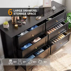 Commode à 6 tiroirs pour chambre à coucher, commodes en bois de 137 cm de large avec grand rangement, commode sans poignée meuble TV pour salon et couloir, lot de 2