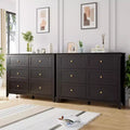 6 Drawer Dresser for Bedroom, 54 Wide Wooden Dressers with Large Storage,Handleless Chest of Drawers TV Stand for Living Room & Hallway, Set of 2