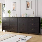 6 Drawer Dresser for Bedroom, 54 Wide Wooden Dressers with Large Storage,Handleless Chest of Drawers TV Stand for Living Room & Hallway, Set of 2
