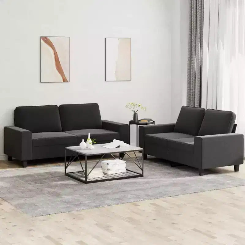 Ensemble de canapés 2 pièces en tissu noir