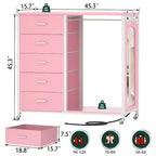 Commode roulante de 45 pouces avec miroir, organisateur de placard avec 5 tiroirs en tissu et station de recharge