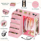 Commode roulante de 45 pouces avec miroir, organisateur de placard avec 5 tiroirs en tissu et station de recharge