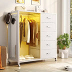 Commode roulante de 45 pouces avec miroir, organisateur de placard avec 5 tiroirs en tissu et station de recharge