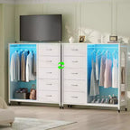 Commode roulante de 45 pouces avec miroir, organisateur de placard avec 5 tiroirs en tissu et station de recharge