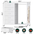 Commode roulante de 45 pouces avec miroir, organisateur de placard avec 5 tiroirs en tissu et station de recharge