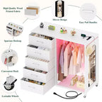 Commode roulante de 45 pouces avec miroir, organisateur de placard avec 5 tiroirs en tissu et station de recharge